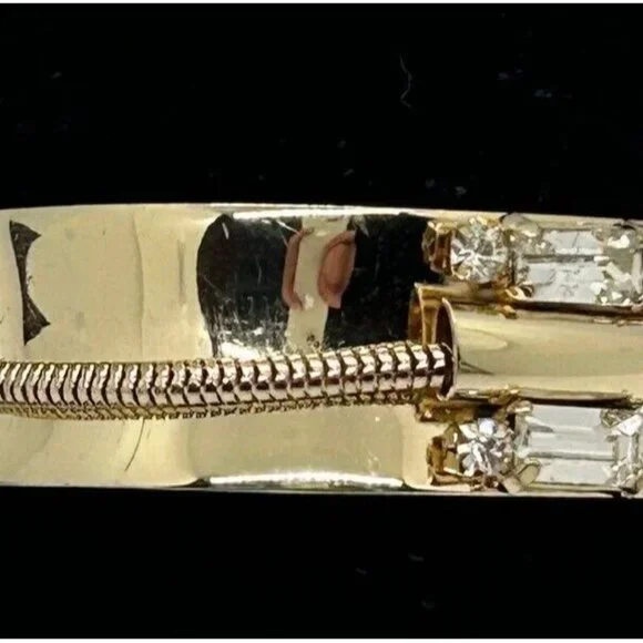 Gold-tone Cuff Bracelet Art Deco Style with Mirror Finish Crystal Baguettes - Picture 11 of 11